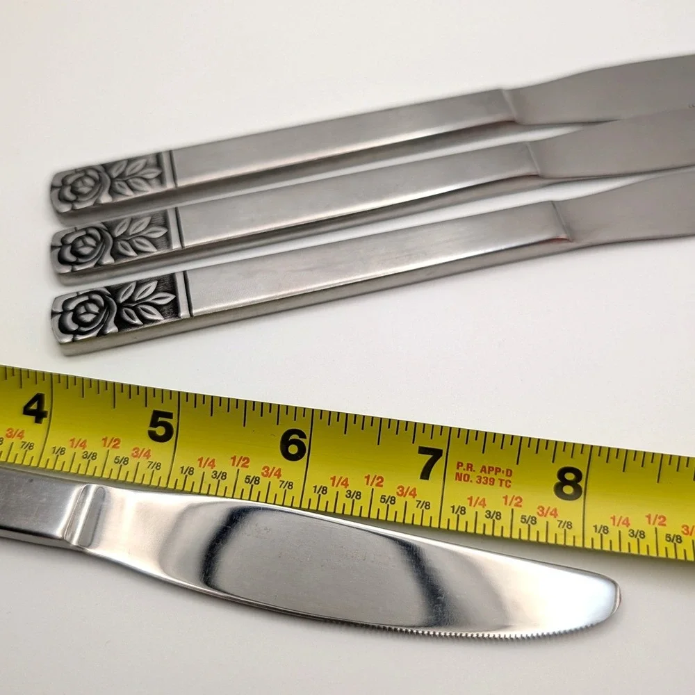 Satin Rose Hong Kong Dinner Knives Set of 4 Stainless Steel Floral Handle 8.25